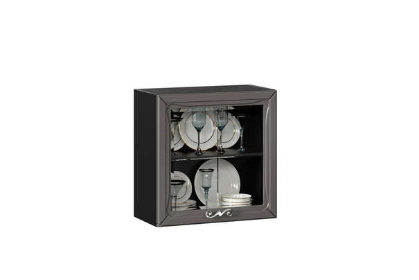 Бьянка Шкаф кухонный 600 низкий со стеклом (Чёрный/Сандаун)