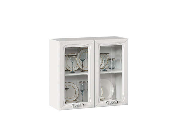 Бьянка Шкаф кухонный 800 со стеклом (Белый/Дуб фактурный белый)