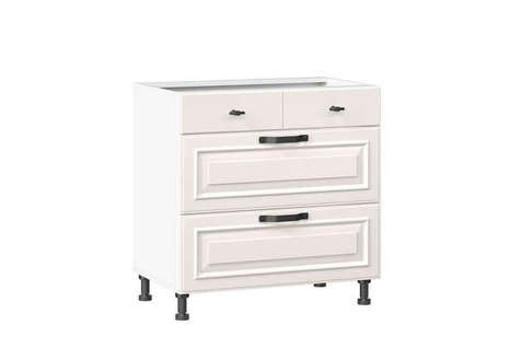 Марина Тумба кухонная 800 с 3 ящиками ЛЮКС (5) (Белый/Алебастр)