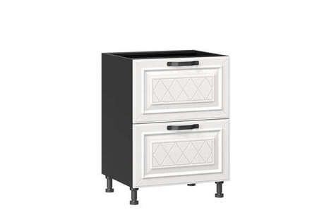 Марина Тумба кухонная 600 с 2 ящиками (4) (Чёрный/Дуб фактурный белый)