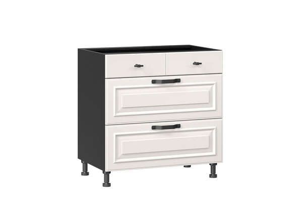 Марина Тумба кухонная 800 с 3 ящиками ЛЮКС (5) (Чёрный/Алебастр)