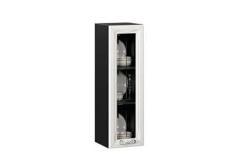 Бьянка Шкаф кухонный 300 высокий со стеклом (Чёрный/Дуб фактурный белый)
