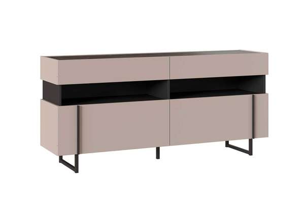 Тумба Милагро под телевизор с выдвижными ящиками Кашемир серый, Камень Пьетра, Черный графит