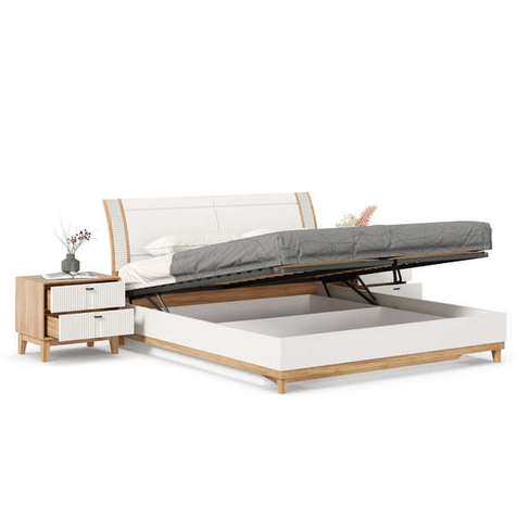 Бари Кровать двуспальная 1800 с подъёмным механизмом с тумбами (Дуб Золотой/Белый)