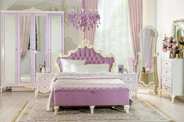 Маркиза Спальный гарнитур №1 (Алебастр/Сиреневый)