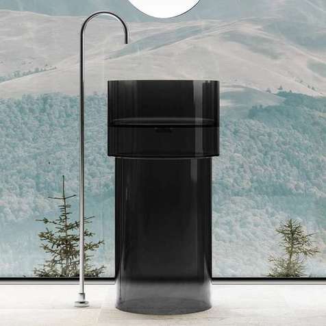 Раковина напольная Abber Kristall 45 см AT2701Onyx черная, с донным клапаном