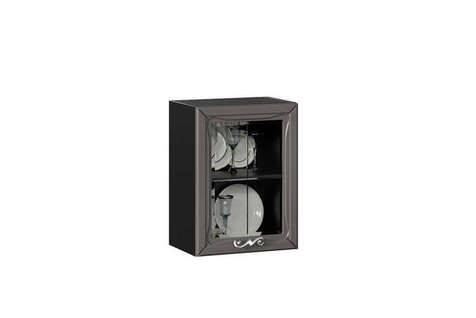 Бьянка Шкаф кухонный 450 низкий со стеклом (Чёрный/Сандаун)