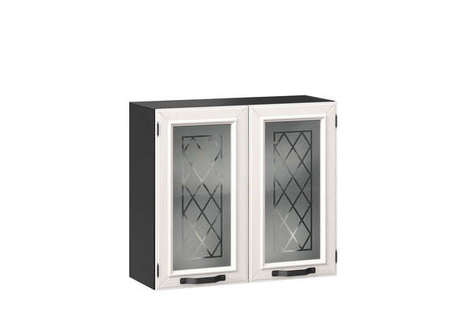 Марина Шкаф кухонный 800 со стеклом Тип 3 (Чёрный/Алебастр)