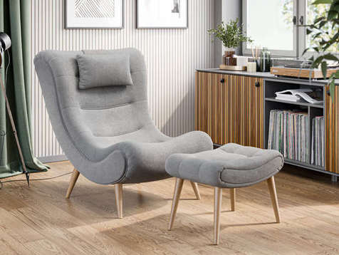 Слайм Кресло с пуфом (Светло-серый, ткань ULTRA SMOKE)