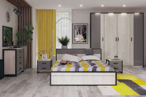 Техно Спальный гарнитур №1 (Дуб крафт белый/Серый шифер)