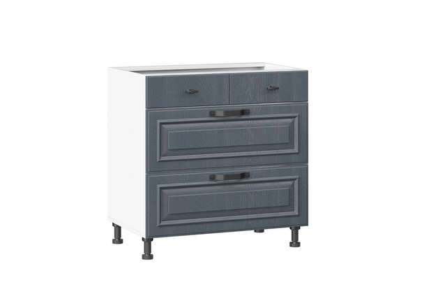 Марина Тумба кухонная 800 с 3 ящиками ЛЮКС (5) (Белый/Дуб фактурный антрацит)