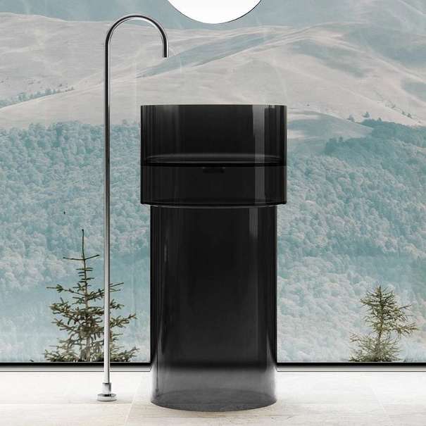 Раковина напольная Abber Kristall 45x45x90 см AT2701Onyx черная, с донным клапаном