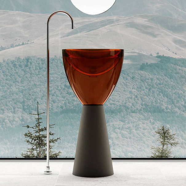 Раковина напольная Abber Kristall 45 см AT2703Black-Opal черная с коричневым