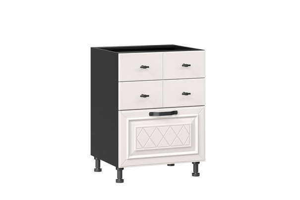 Марина Тумба кухонная 600 с 3 ящиками (4) (Чёрный/Алебастр)