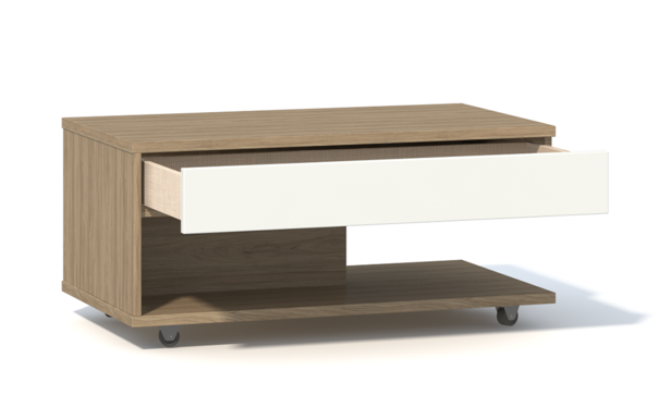 Журнальный стол Анри Д1W с выдвижным ящиком / Швейцарский вяз+Светлый лен Швейцарский вяз, Белый ЛДСП