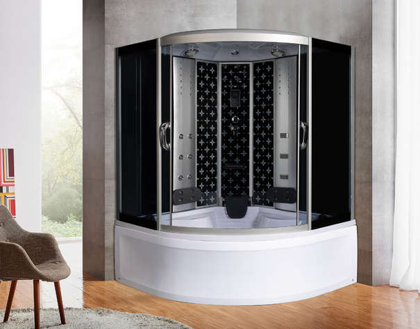 Душевой бокс River Temza 150/150/55 ТН стекло тонированное, профиль хром матовый